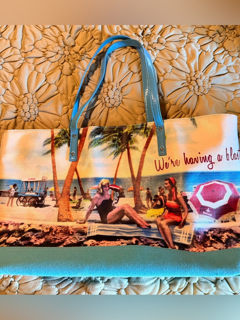 Maurice's Braciano Postcard Beach Tote Blue White Tropical Travel Print
Shopper